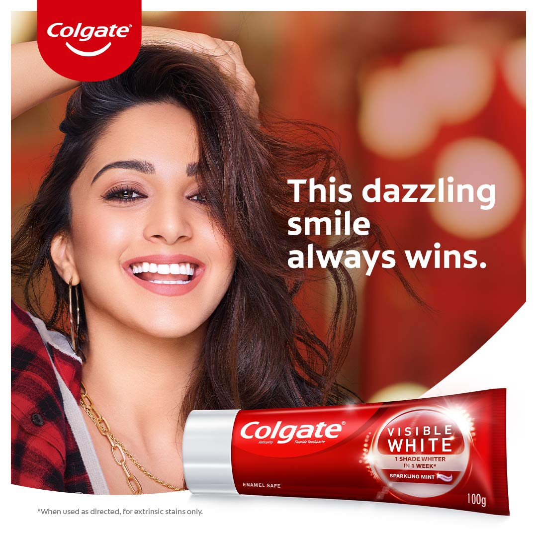 Colgate Visible White Toothpaste (100g) Teeth Whitening Starts in 1 week, Safe on Enamel, Stain Removal Tooth Paste and Minty Flavour for Fresh Breath. - Image 4