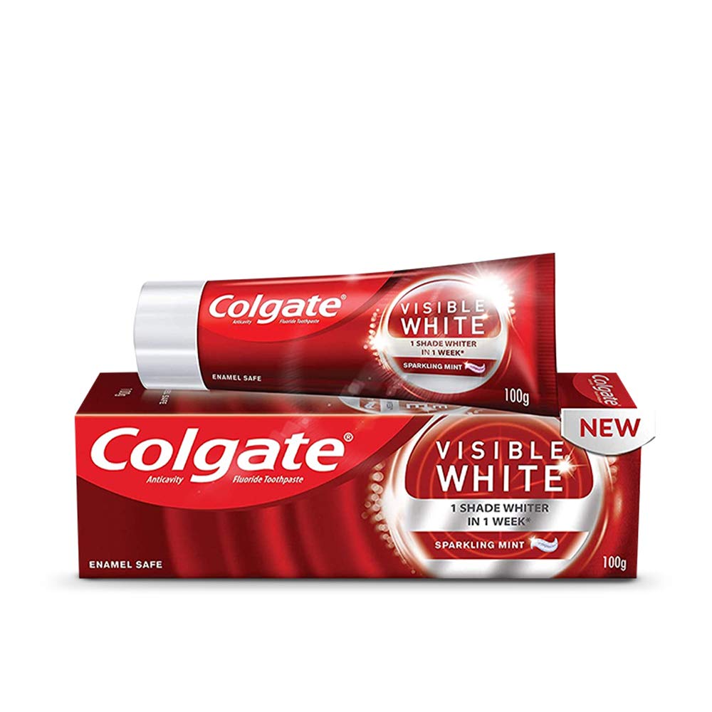 Colgate Visible White Toothpaste (100g) Teeth Whitening Starts in 1 week, Safe on Enamel, Stain Removal Tooth Paste and Minty Flavour for Fresh Breath.