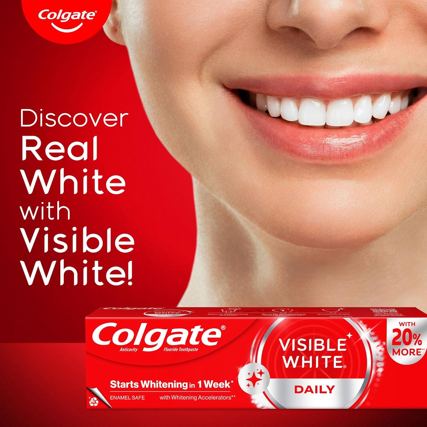 Colgate Visible White Toothpaste (100g) Teeth Whitening Starts in 1 week, Safe on Enamel, Stain Removal Tooth Paste and Minty Flavour for Fresh Breath. - Image 2
