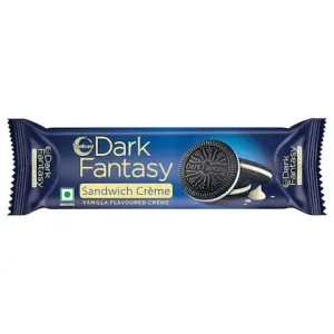 Sunfeast Dark Fantasy Vanilla Creme a Dark Crunchy Biscuit with Smooth Vanilla Creme 79 g