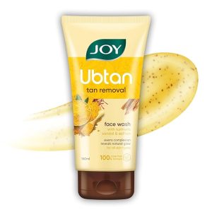 Joy Ubtan Tan Removal Face Wash 150ml | Detans, Removes Dirt & Blemishes for a Natural Glowing Skin | Enriched With Turmeric, Saffron & Sandalwood | Suitable for All Skin Types