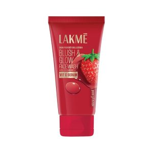 Lakme Blush & Glow Strawberry Refreshing Gel Face Wash 50 g, With 100% Natural Fruit for Glowing Skin - Daily Gentle Exfoliating Facial Cleanser