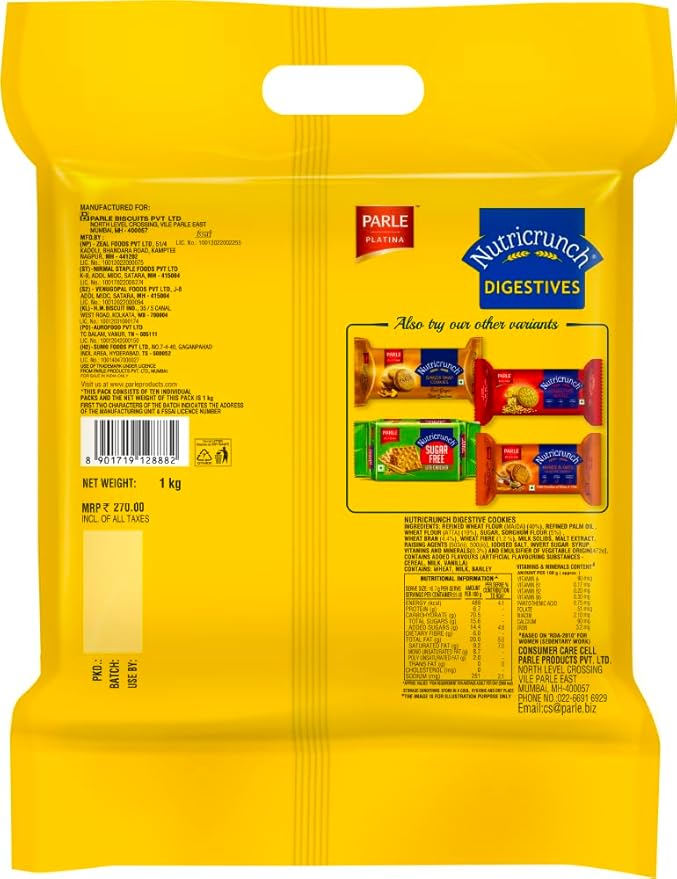 Parle Nutricrunch Classic Wheat Flour Digestive Cookies, 1000 Gram - Image 2
